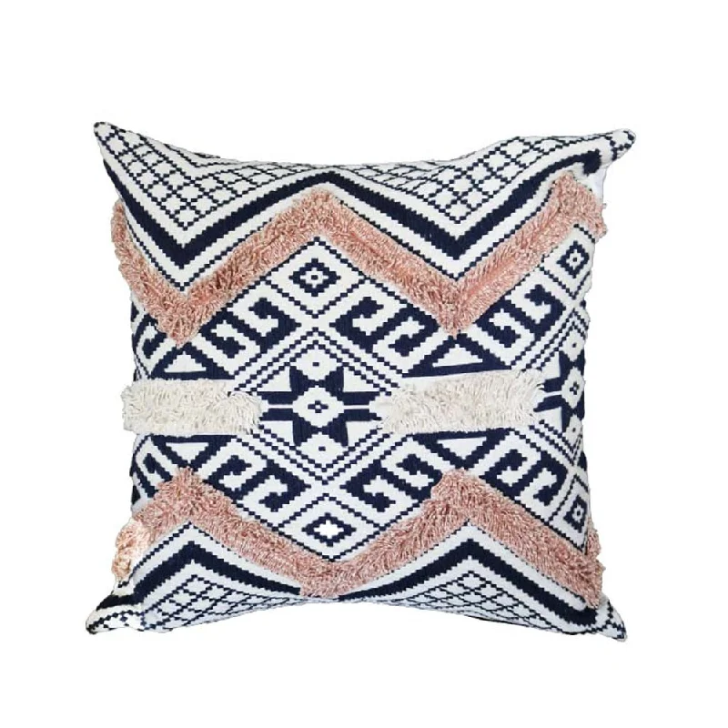 18 x 18 Handcrafted Square Jacquard Cotton Accent Throw Pillow, Geometric Tribal Pattern, White, Black, Beige - White