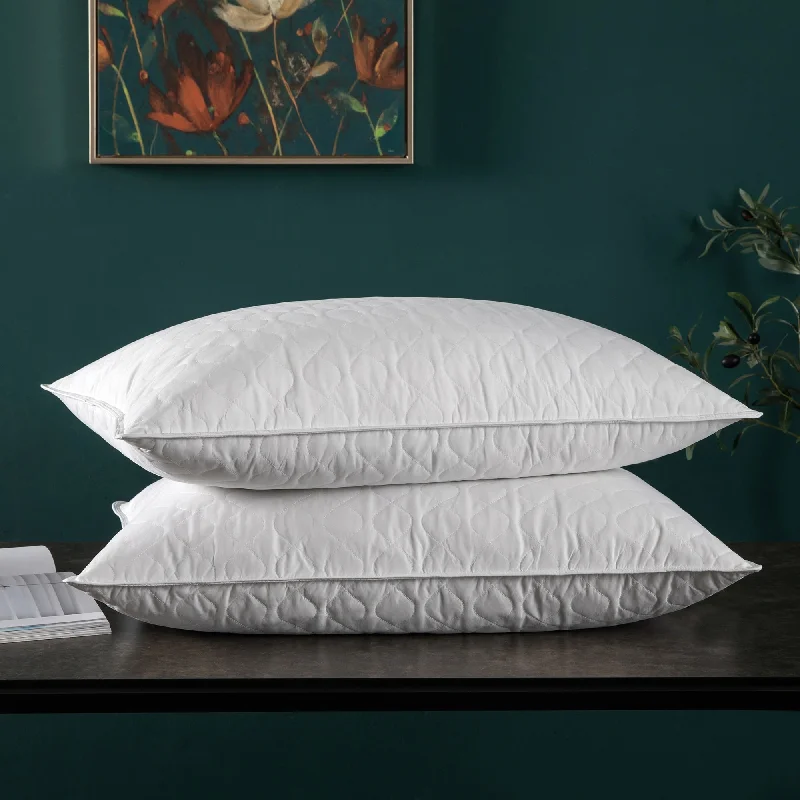 2 Pack Quilted Goose Feather Pillows White Cover