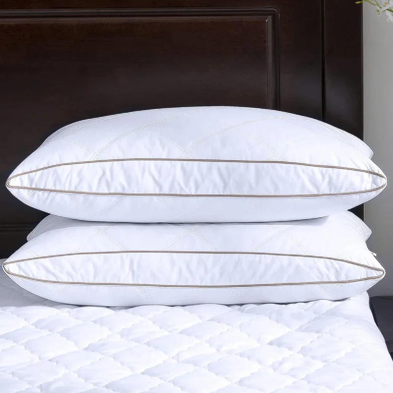 2 Pack Quilted Gusseted Feather and Down Pillows - White