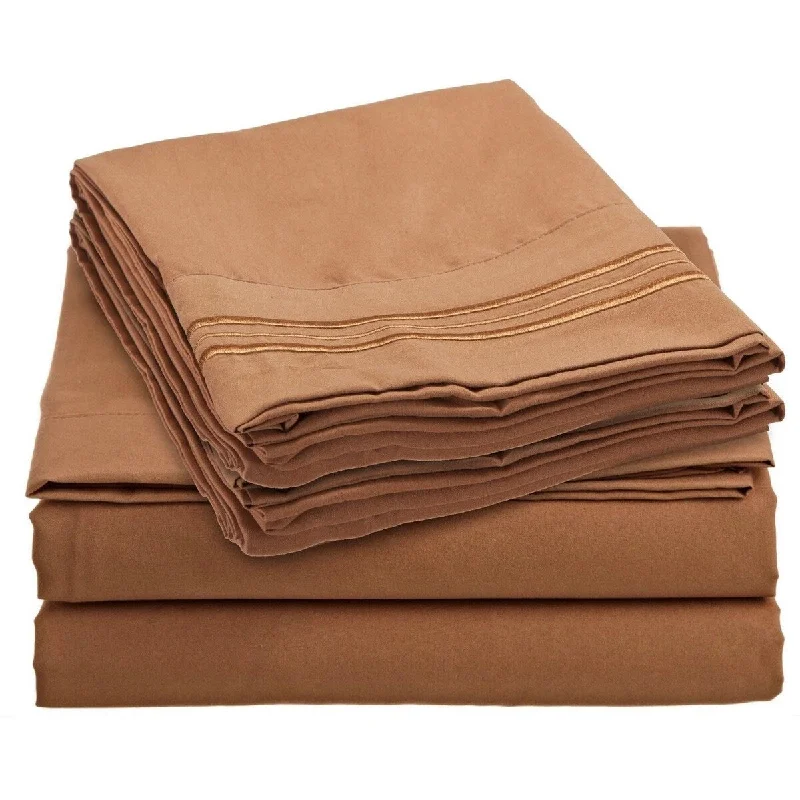 4 Piece 1600 Count Super Soft Sheet Set Full Mocha Chocolate