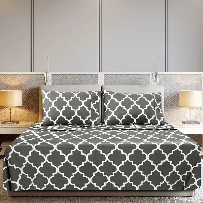 4 Piece Geometric Shape Sheet Set King Gray