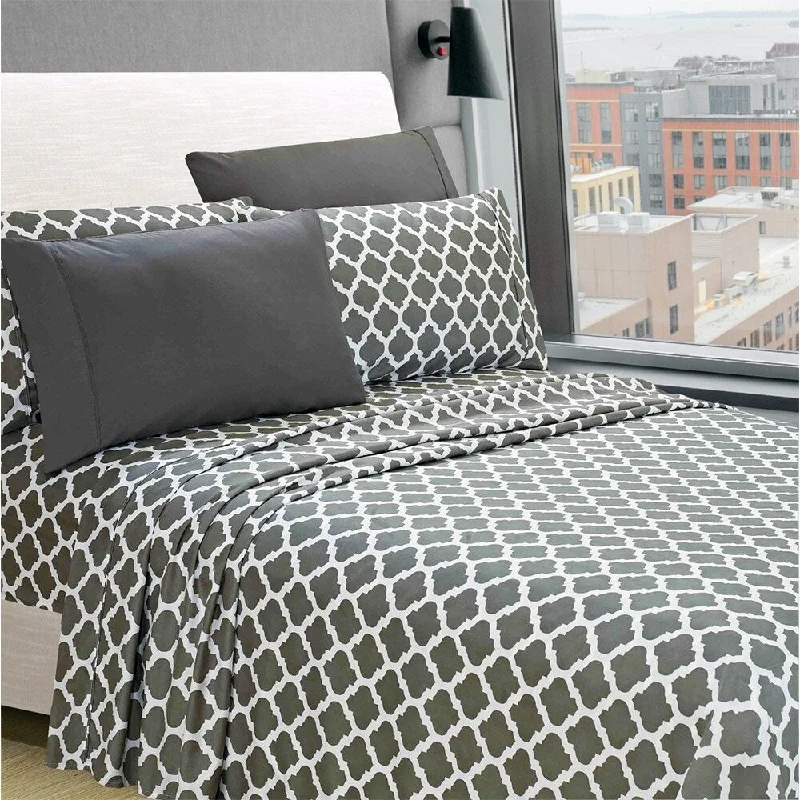 6-Piece Egyptian Comfort 1800 Series Ultra Twin Gray Quatrefoil