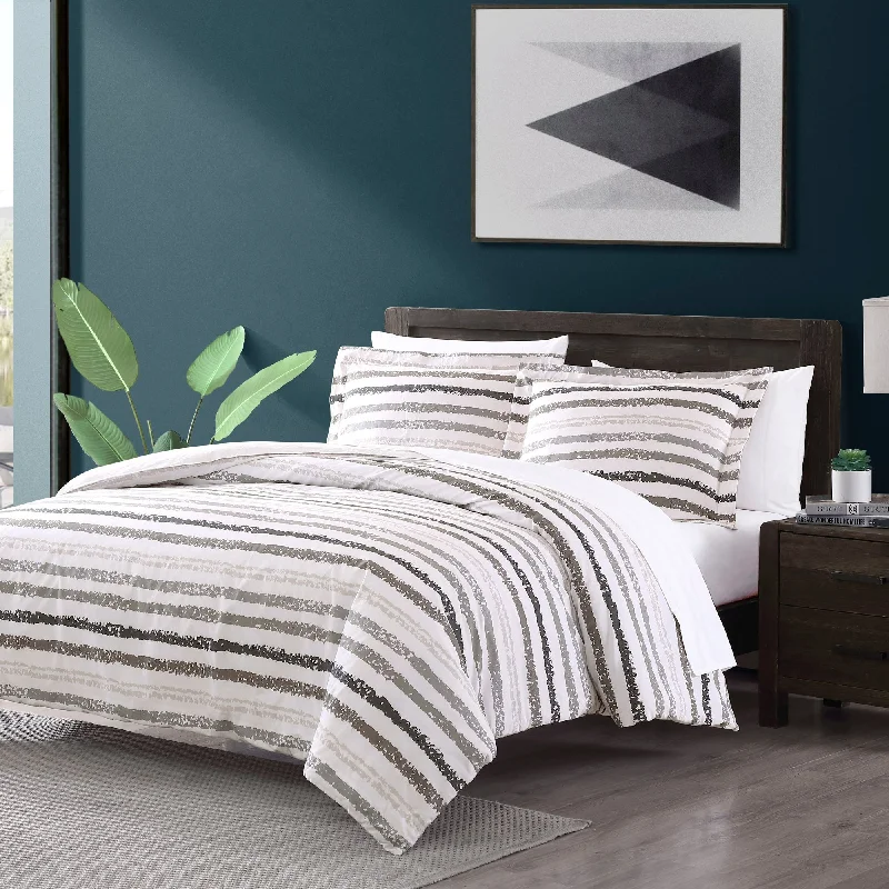 Brielle Home Porter Grey Striped Cotton Comforter Set