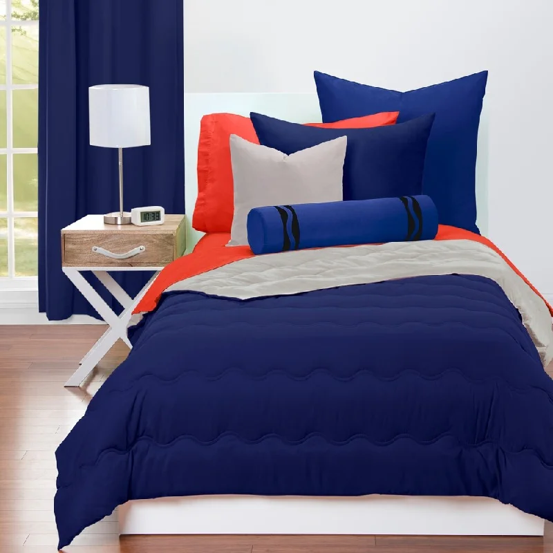 Crayola Navy Blue and Timberwolf Reversible 3-piece Comforter Set