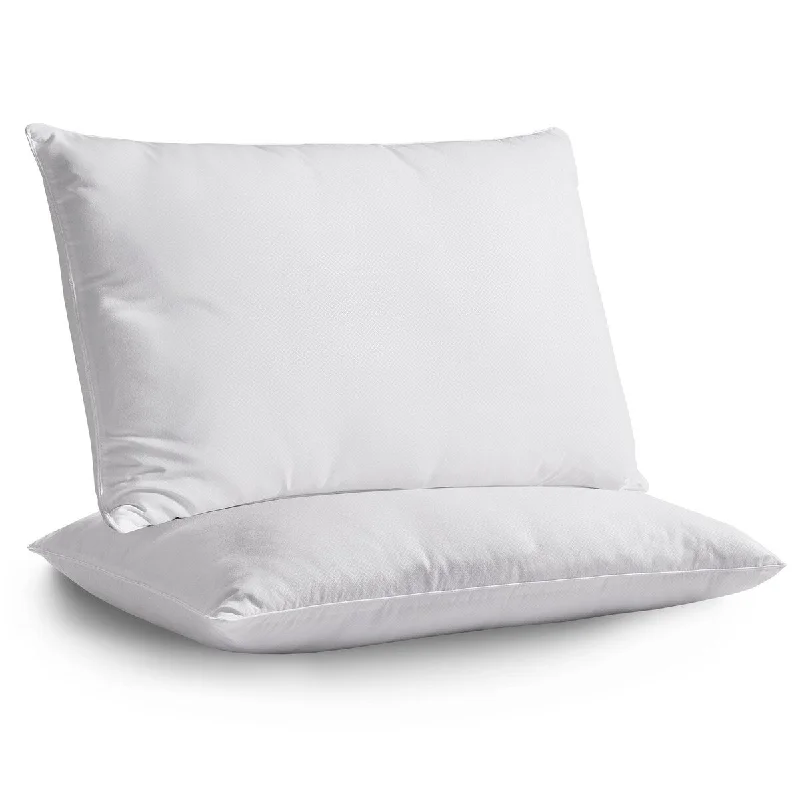 DreamLab Personal Comfort, Medium Firm Support Sleep Pillows for Back or Side Sleepers, Set of 2 - White Greek Key