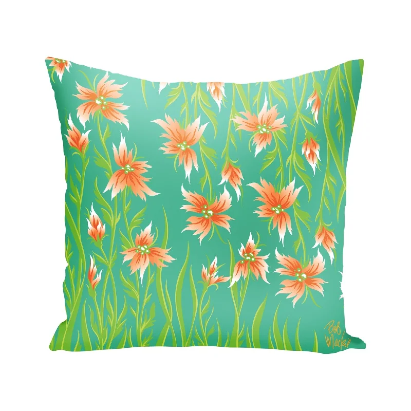 Floral Aqua Indoor Decorative Throw Pillow