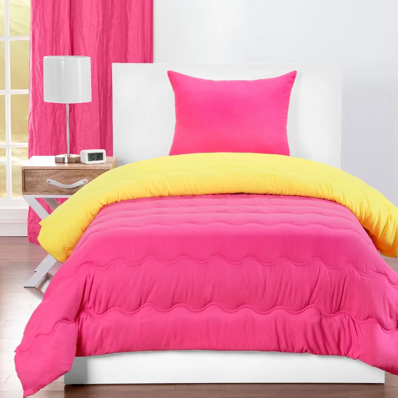 Hot Pink and Yellow Reversible Comforter Set