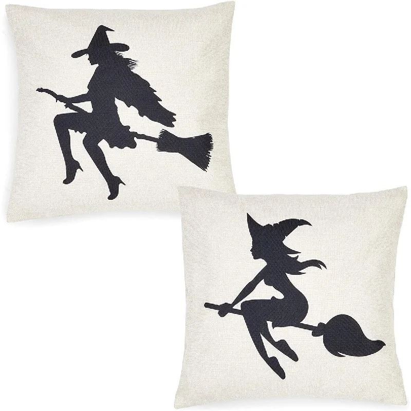 Juvale Witch Throw Pillow Covers, Halloween Home Decor (18 x 18 in, 2 Pack)