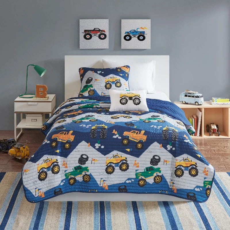 Mi Zone Kids Gavin Monster Truck Reversible Quilt Set with Throw Pillow