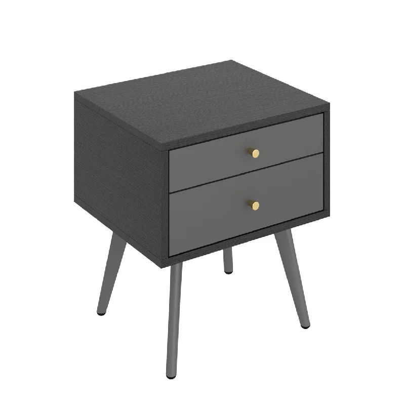 Modern Nightstand with 2 Drawers (Dark Grey)