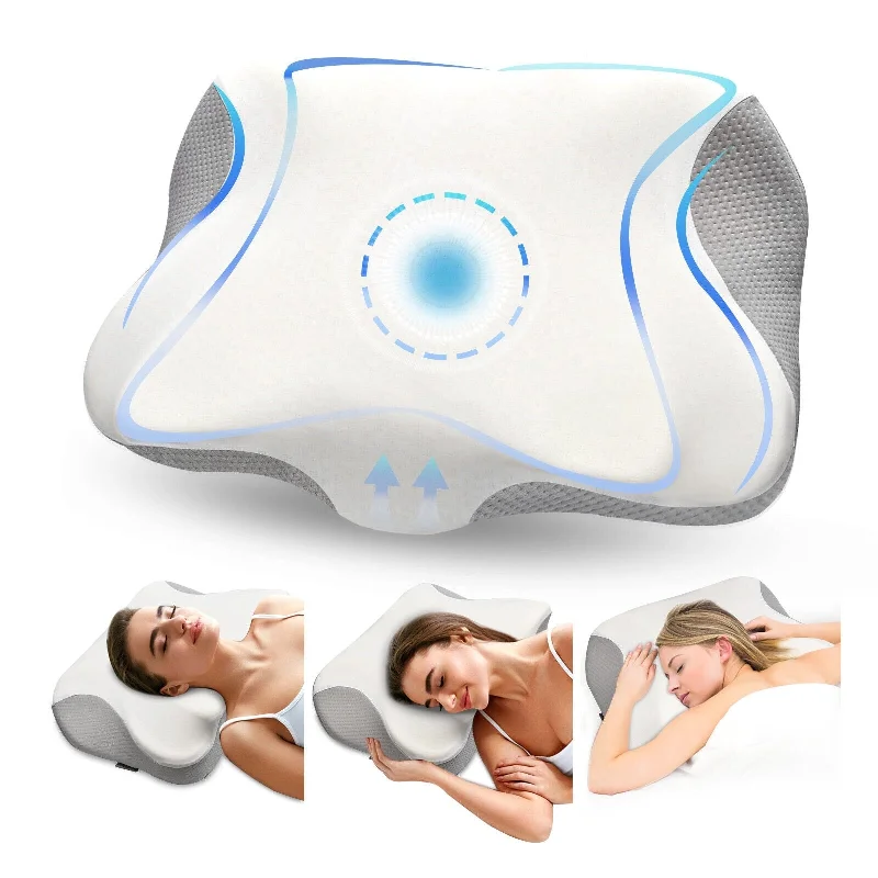 Neck Pain Relief Memory Foam Cervical Pillows for Side Sleepers - White