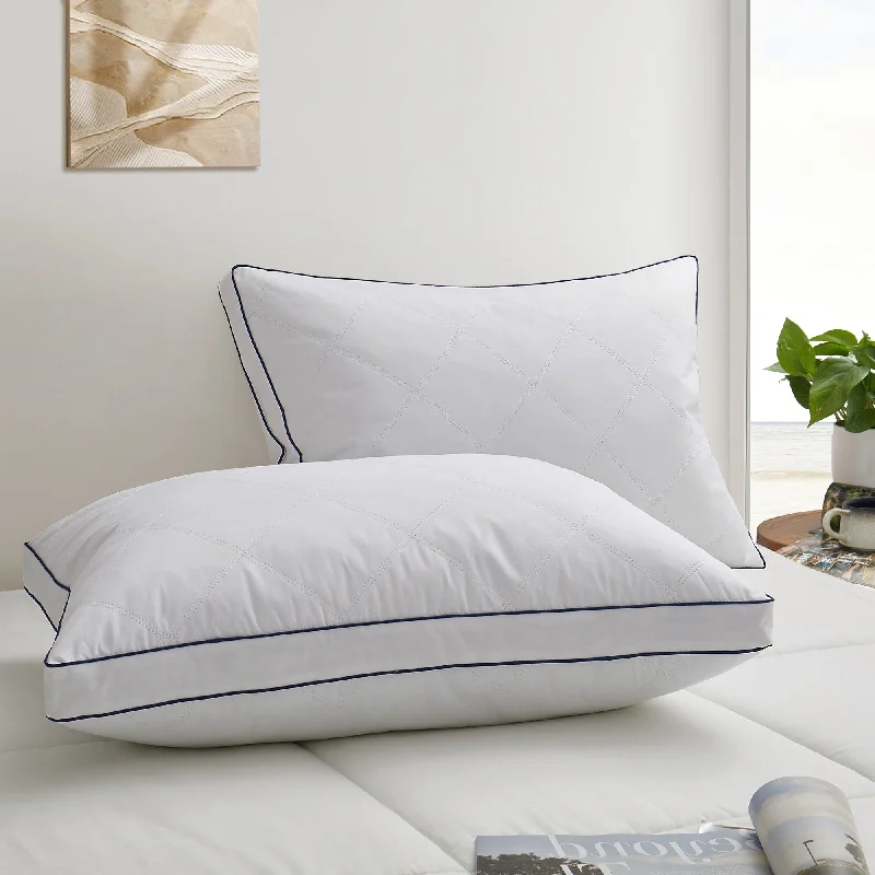 Quilted Cotton Goose Feather Down Pillow, Medium Support Pack of 2 - White