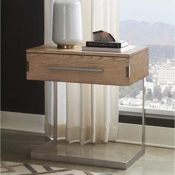 Strick & Bolton Ingram Grey Oak/ Metal Base Nightstand