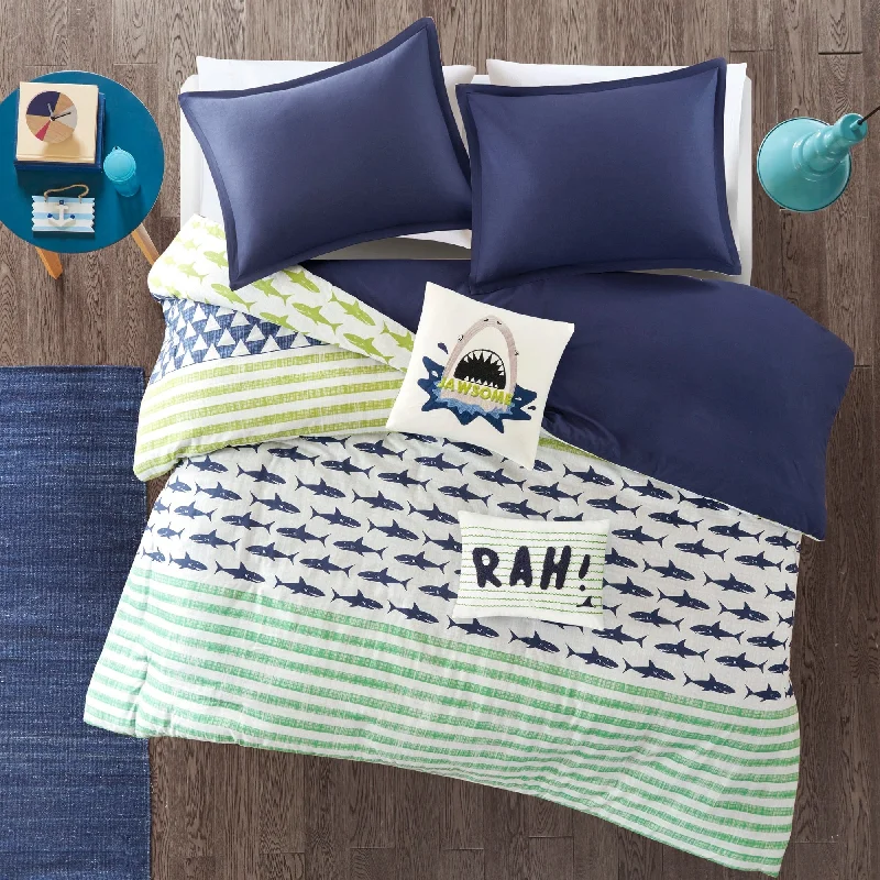 Urban Habitat Kids Aaron Shark Cotton Green/ Navy Duvet Cover Set