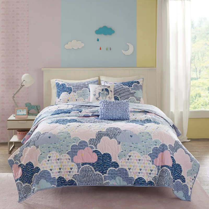 Urban Habitat Kids Bliss Blue Reversible Cotton Quilt Set with Throw Pillows