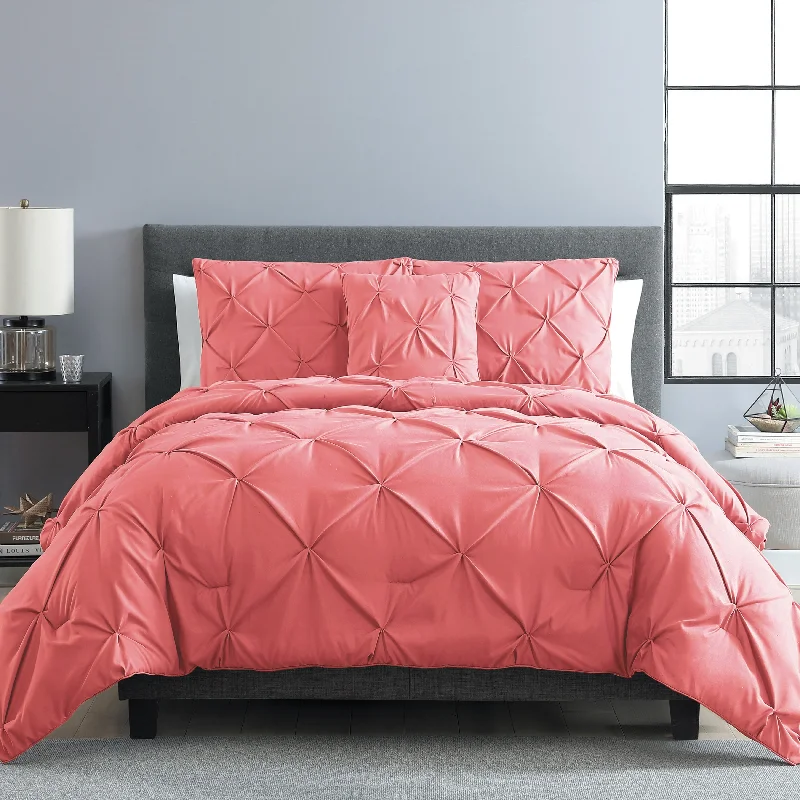 VCNY Carmen Pintuck Tufted Solid Color 4-piece Comforter Set