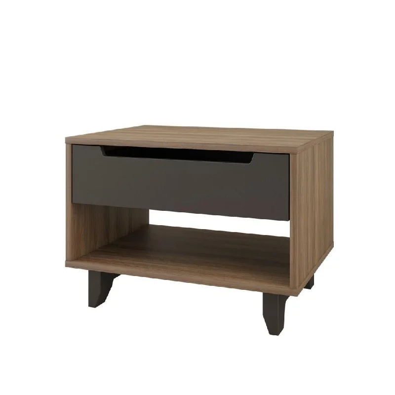 Alibi 1-Drawer Nightstand, Walnut & Charcoal