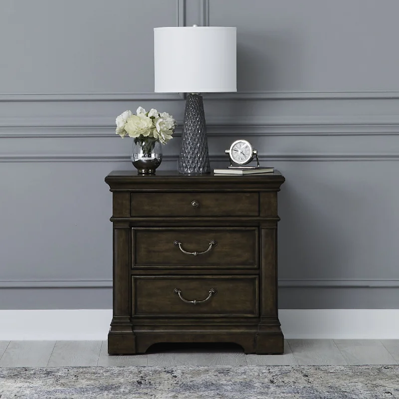 Arden Road - Nightstand With Charging Station - Satin Cherry