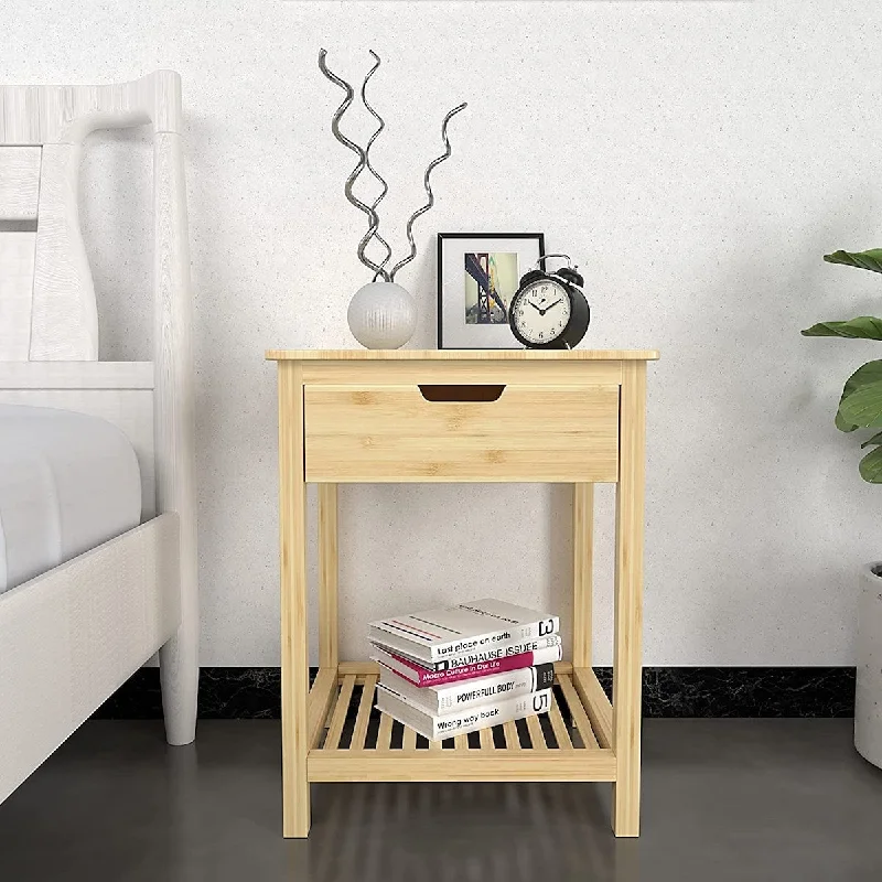 Bamboo Nightstand with Drawer