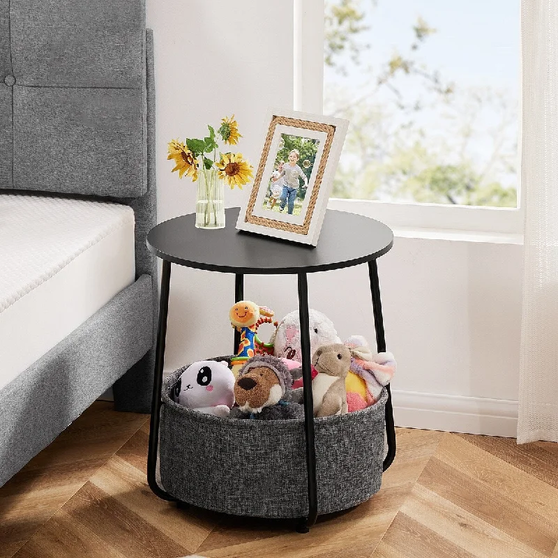 Contemporary Nightstand with Black & Grey Tones and Linen Basket