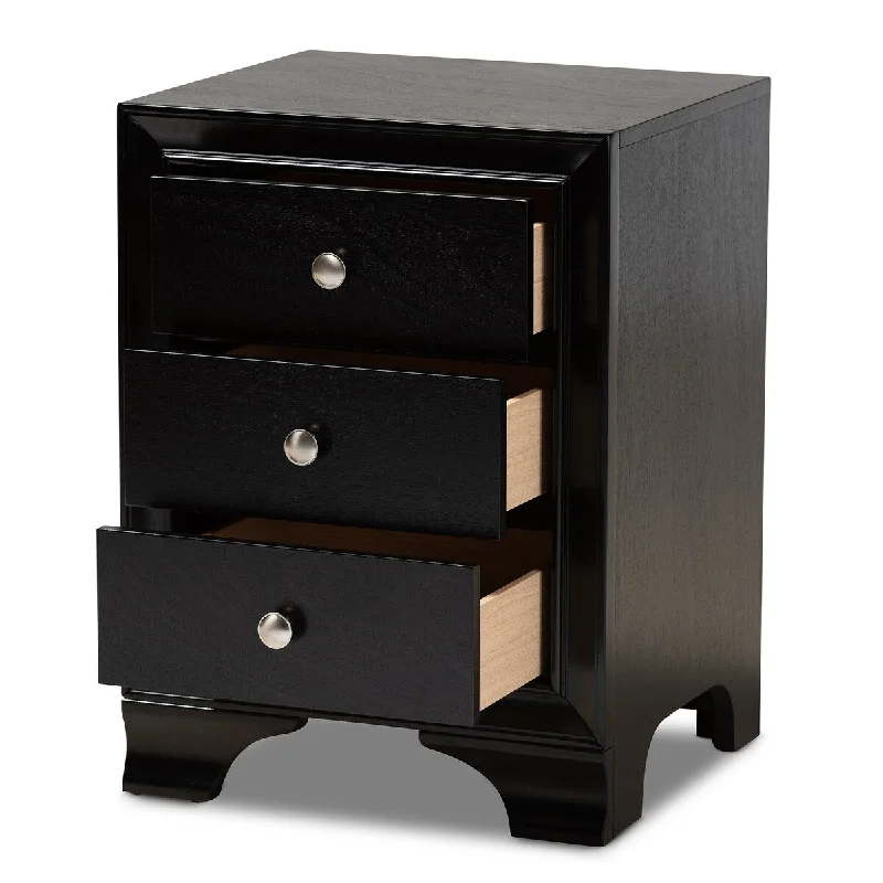 Gordon Classic and Traditional Black Finished 3-Drawer Wood Nightstand