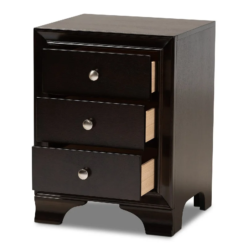 Gordon Classic and Traditional Dark Brown Finished 3-Drawer Wood Nightstand