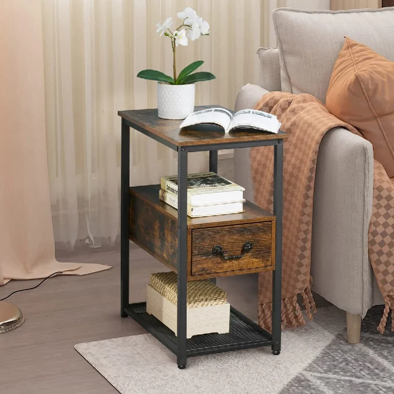 Industrial Style 1-Drawer Nightstand Narrow End Side Table