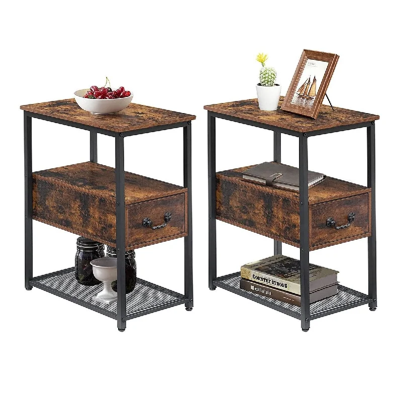 Industrial Style 1-Drawer Nightstand Narrow End Side Table (Set of 2)