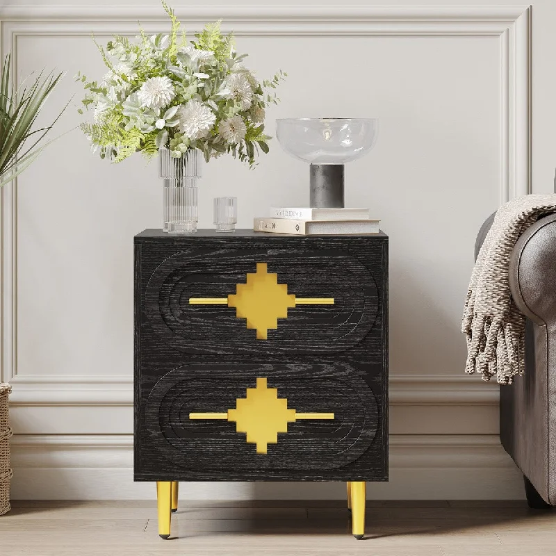 Moasis 2-Drawer Nightstand with Metal Legs