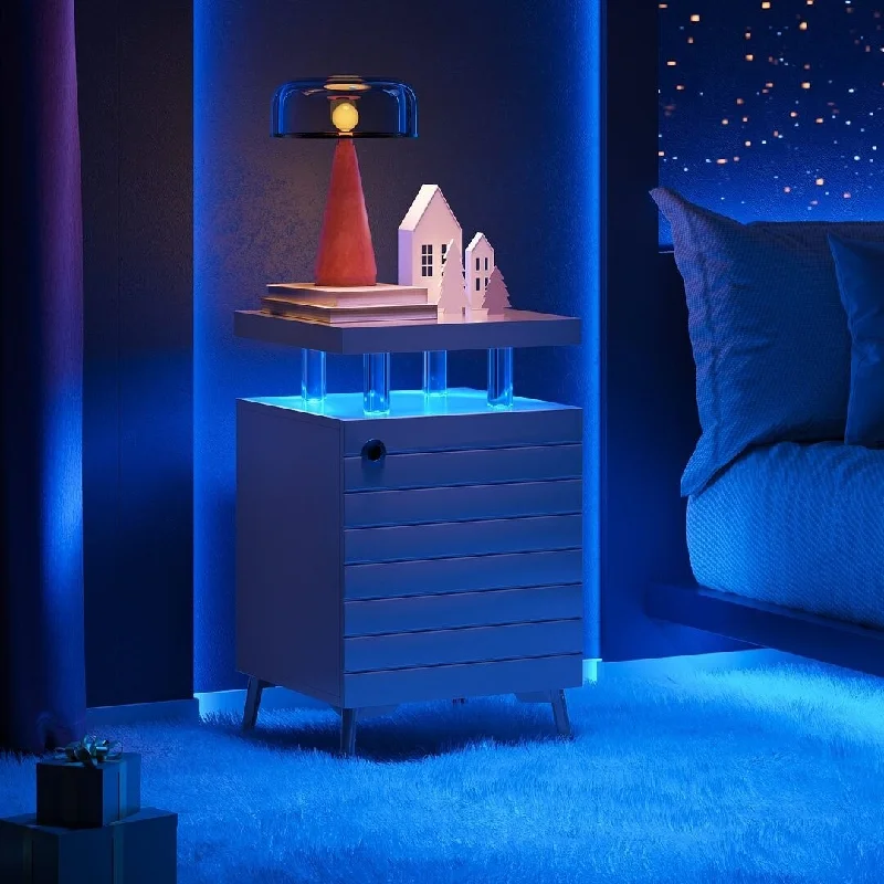 Modern LED Nightstand with Drawers and Multicolor RGB Lights