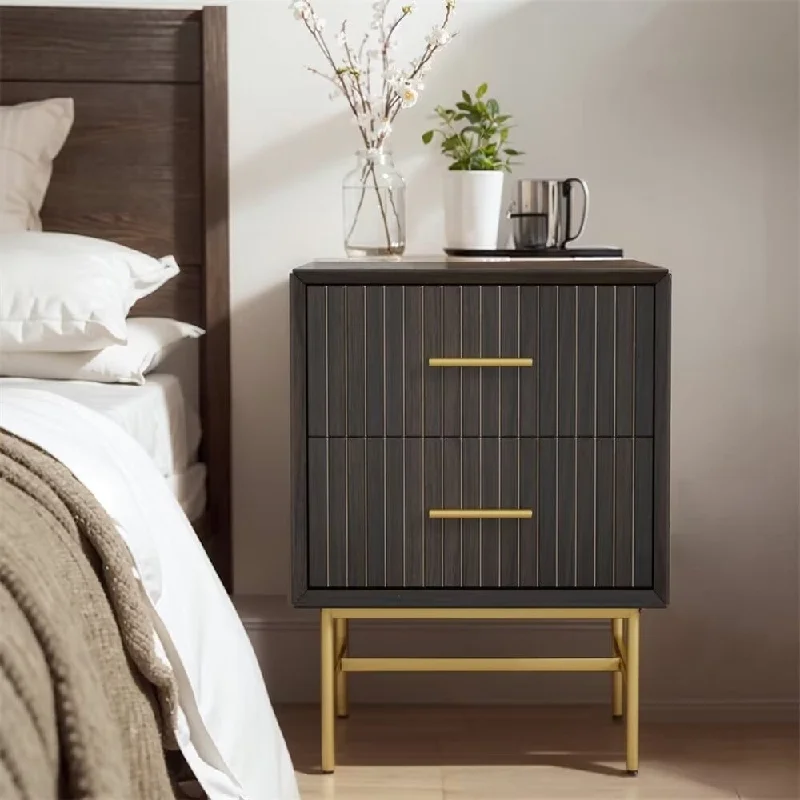 Modern MDF Wood Nightstand Small Cabinet,with Drawers 2