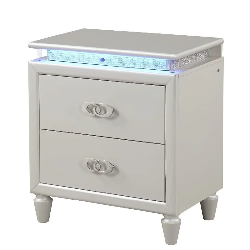 Modern Nightstand with 2 drawer,LED light,Milky White,for living room