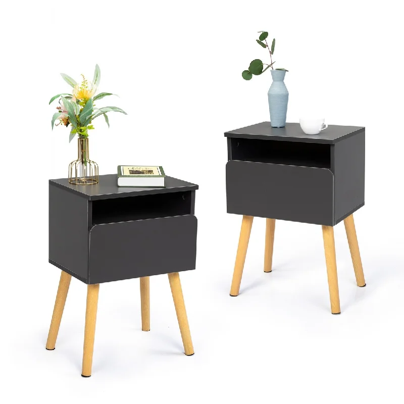 Modern Nightstand with Drawer, Shelf,Set of 2