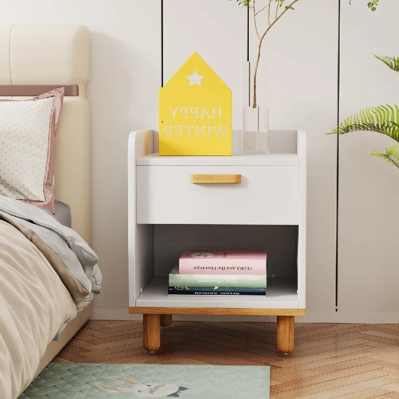 Modern Nightstand with One Drawer and Open Storage Shelf