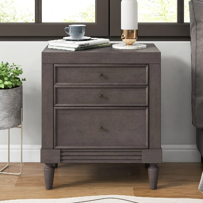 Modern Storage Nightstand with 3 Drawers,Grey