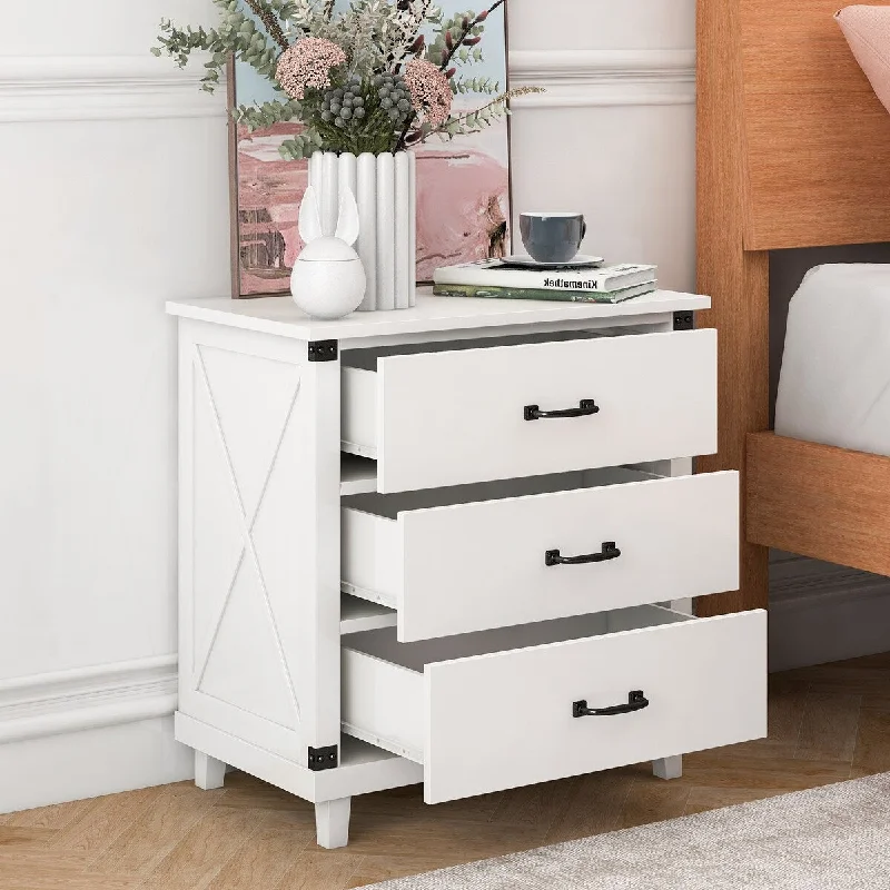 Modern Style Pine Wood 3-Drawer Nightstand with Ample Storage