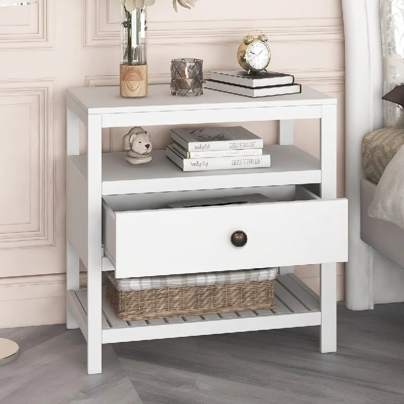 Modern Wooden Nightstand with Drawers Storage