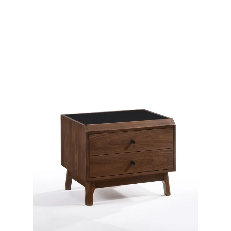 Modrest Gibson Modern Walnut & Black Glass Nightstand