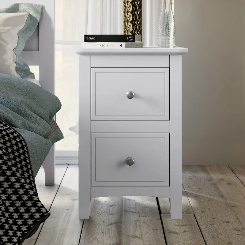 Nightstand,2 Drawers,Solid Wood,White