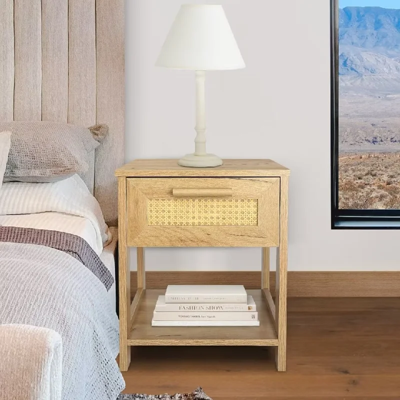 Nightstand Set of 2,with 2 Drawers and storage shelf,rattan Design