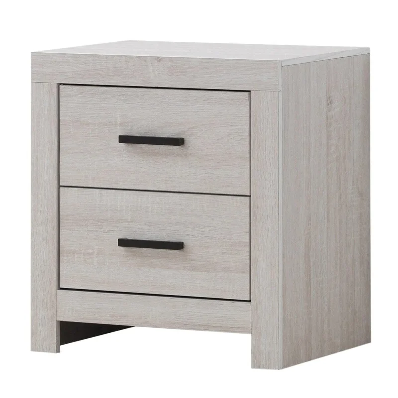 Nightstand with 2 Drawers and Metal Bar Pulls, White