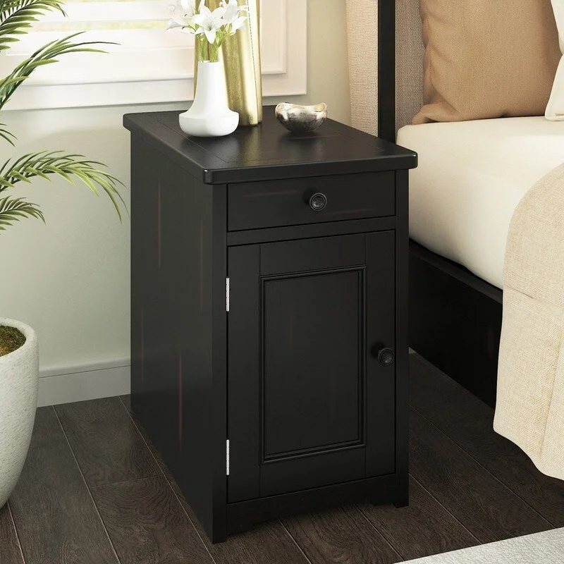 Nightstand with charging station, with cup holder and 2 built-in drawers, espresso