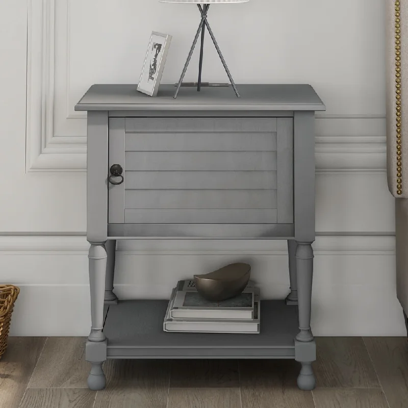 Nightstand with Two Built-in Shelves Cabinet and an Open Storage