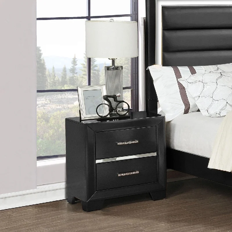 Pandora Modern 2-Drawer Nightstand with Crystal Inlay Hardware