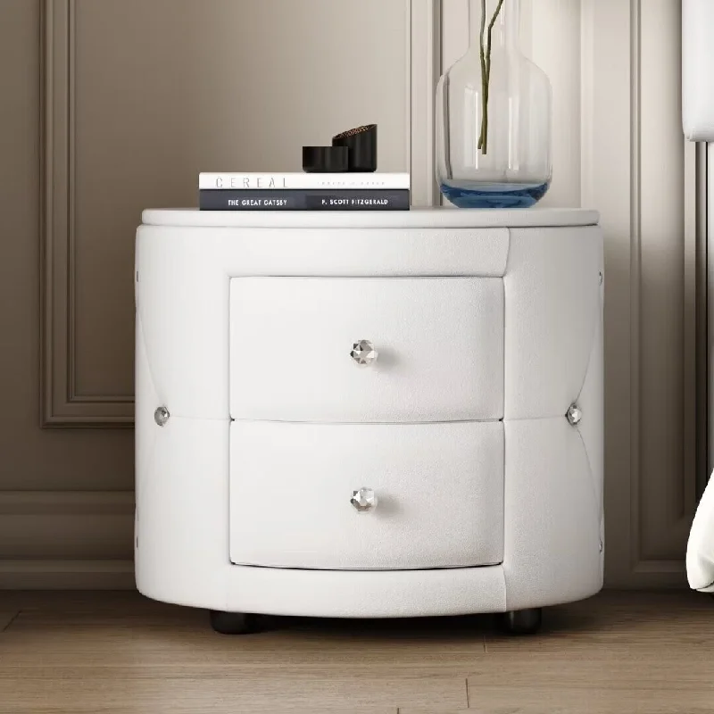 PU Nightstand with 2 Drawers and Crystal Handle,with Storage