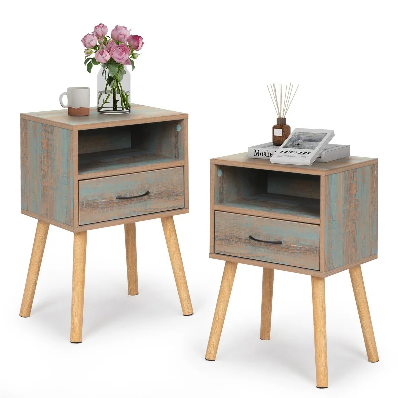 Set of 2 Mid Century Nightstand