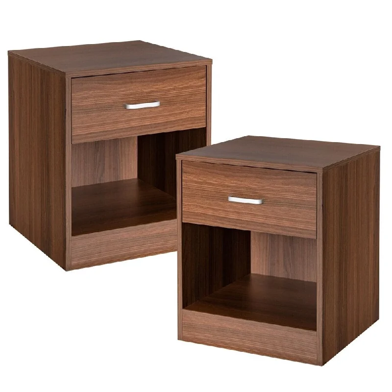 Set of 2 Storage Cabinet Nightstand End Side Table w/ Drawer Home Office Brown