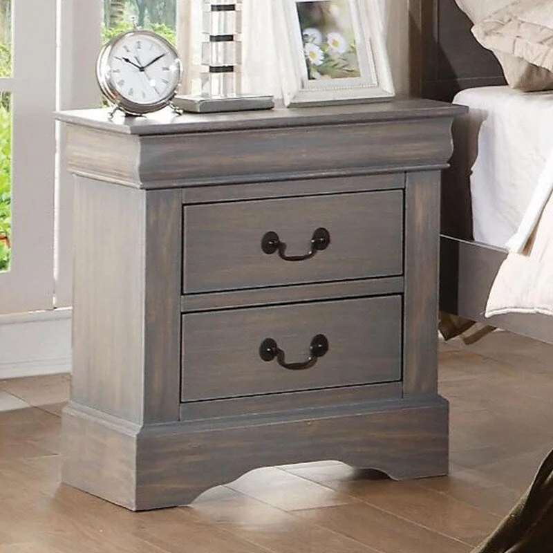 Solid Pine Nightstand with 2 Drawers,Nickel Metal Handle(Antique Gray)