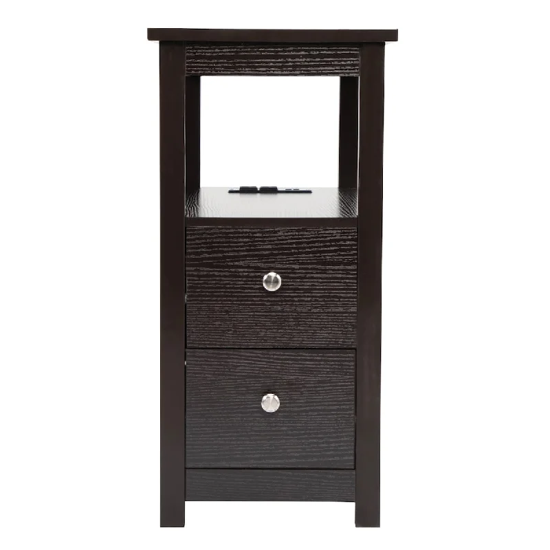 Transitional Wooden 2-Drawer Nightstand with USB Charging Station