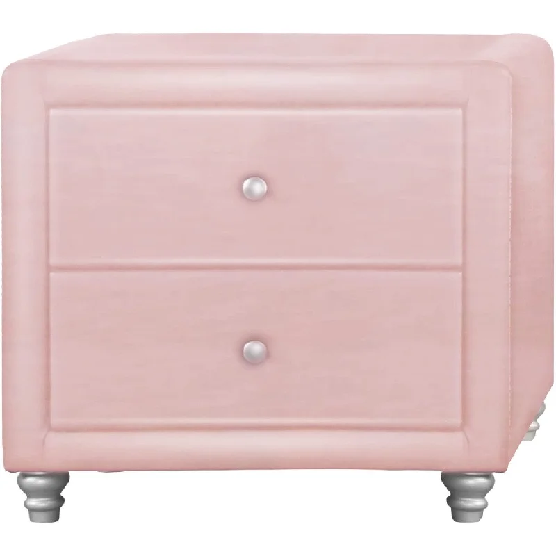 Upholstered 2 Drawer Nightstand, Pink